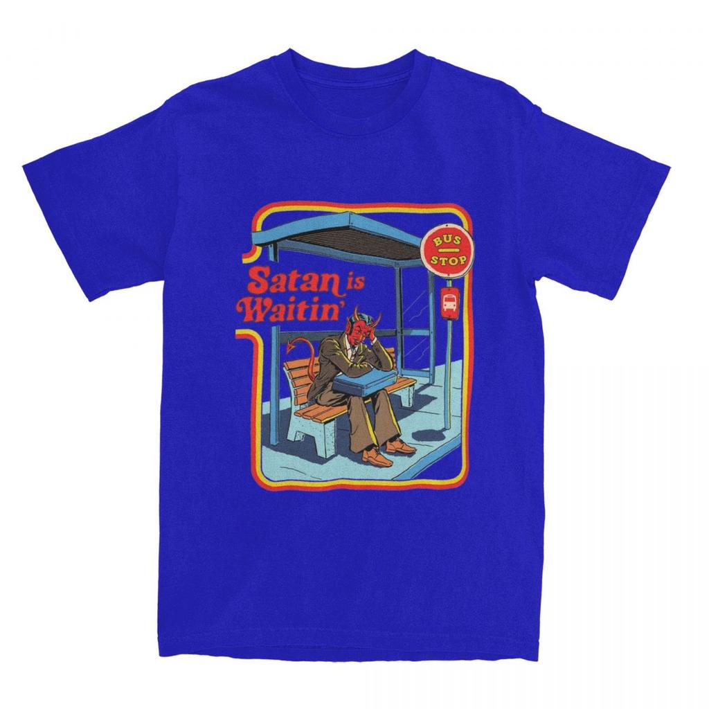 Satan Is Waiting Funny Vintage Dark Art Men Women's T Shirts Humor Pulp Art Apparel Novelty Tees T-Shirts 100% Cotton   Clothing