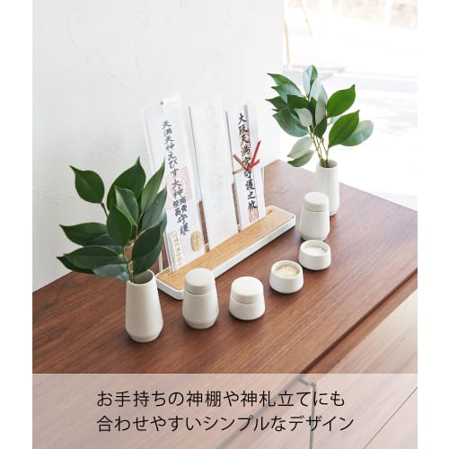 Yamazaki Tower Shinto Offering Set, 7 Pieces, White, Approx. W5 X D5 X H9.5cm (Sakaki Stand), Ceramic, Includes 2 Pairs of Sakaki Stands, 2 Pairs of B