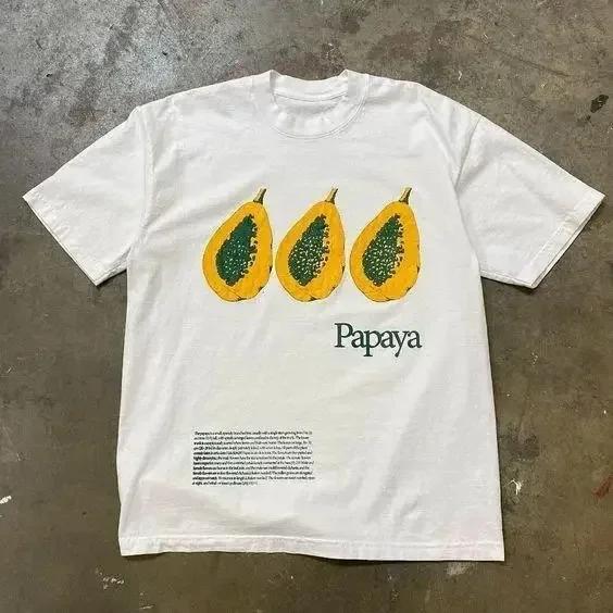 Summer New Fashion Retro T Shirt Fun Fruit Print T-Shirt 100% Cotton Men Short Sleeve T-shirt Casual Women Round Neck Tees Tops