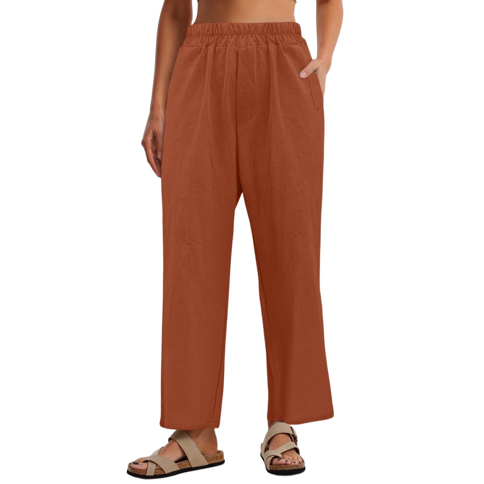 

Женские повседневные свободные однотонные укороченные брюки из хлопка и льна XXL красный