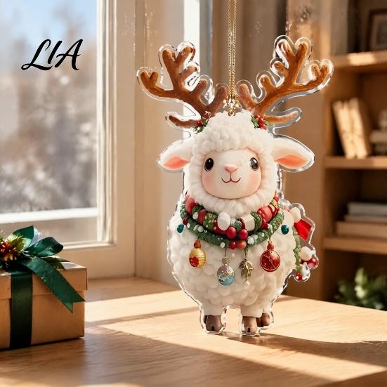 Reusable Christmas Party Favors Cute Animal Ornament, 2D Flat Sheep Dog Double-Sided Tree Hanging Supplies Acrylic Xmas Decoration for Lovers Holiday