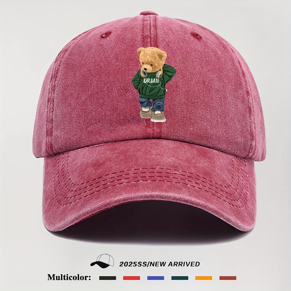 1pc Mens and Womens Universal Trendy Printed Retro Duckbill Cap with a Cartoon Casual Bear Theme Appropriate for Any Season
