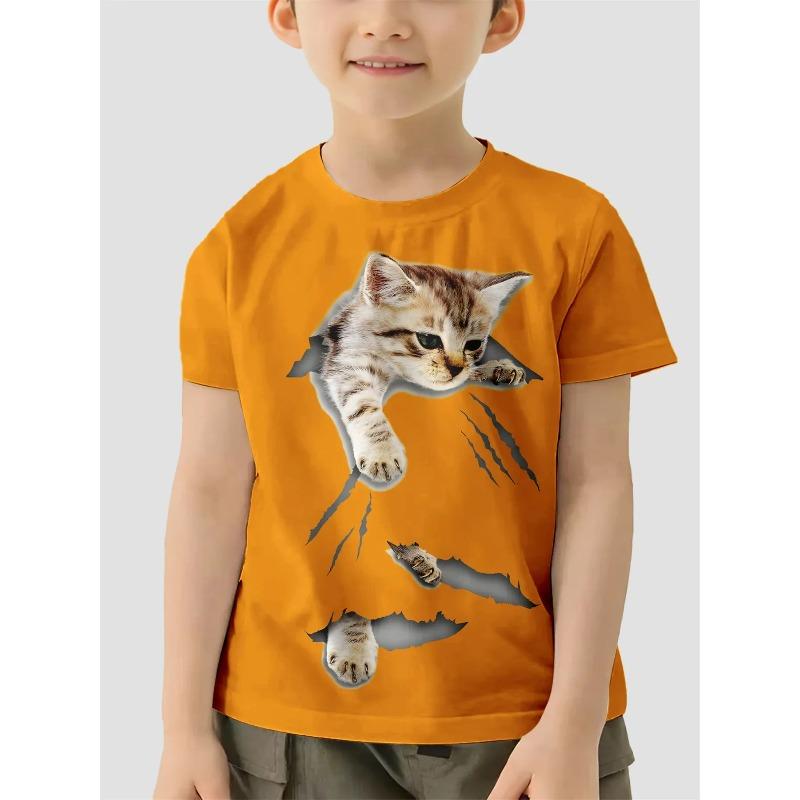 Children Clothes Girl Boys Tshirt Short Sleeve Child T Shirt Kids Summer Clothes 3D Cat Print Cartoon Casual Children's Clothing
