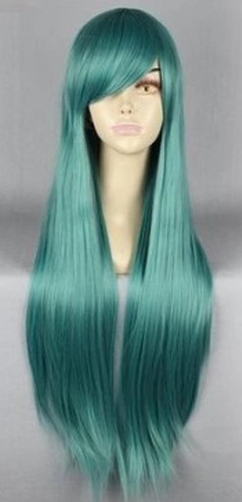 Long Straight Lamb Cosplay Wig with Adjustable Wig and Wig Net Green Set, (Ash Blend)