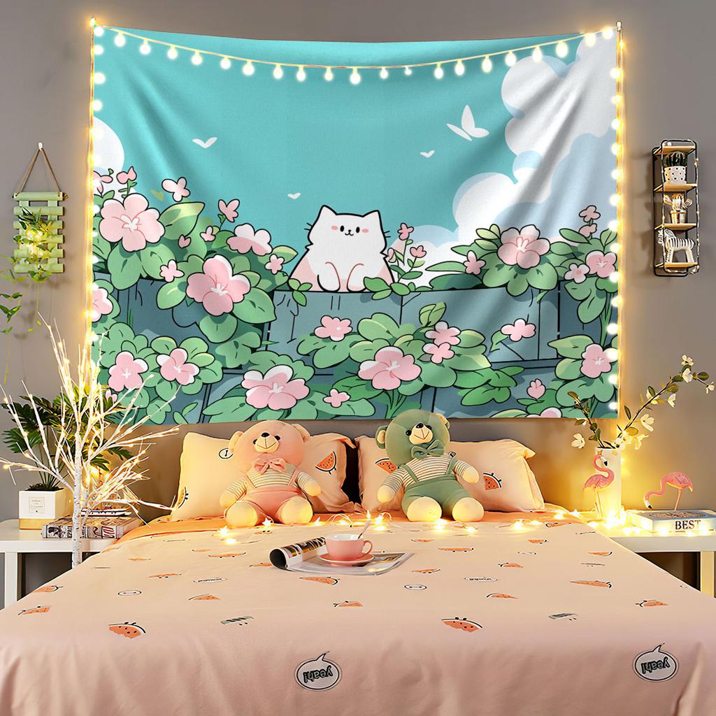 1Pc Cartoon Cat Printed Tapestry Living Room Background Wall Art Decoration Multi Size Space Pendant