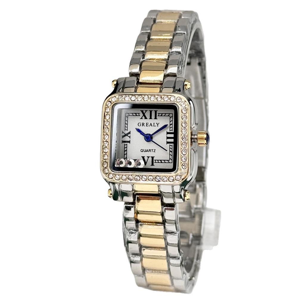 Relógio Feminino de Luxo GREELY Retangular Retro com Pedras Quadradas à Prova d'Água