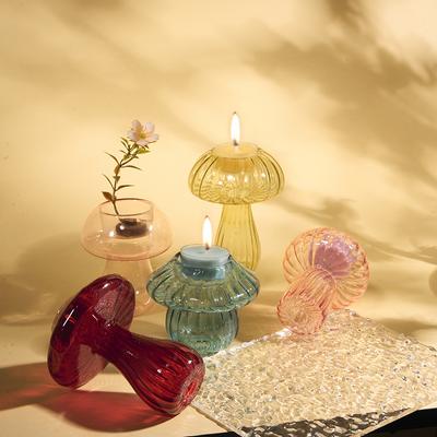 1pc Colorful Candle Holders Festive Atmosphere Glass Candlestick Decorative Ornaments Mushroom Candlestick Romantic 5 Styles