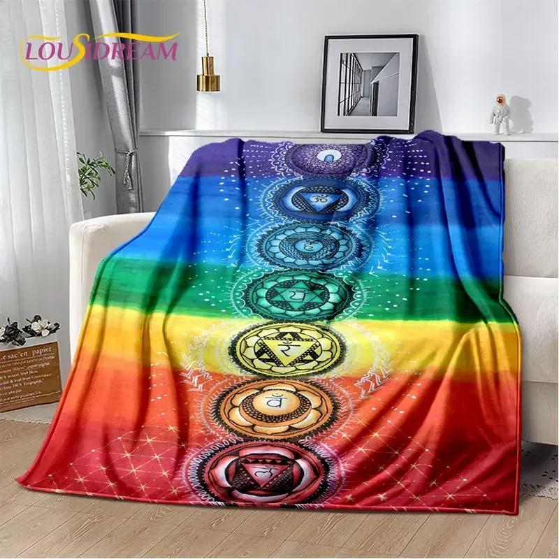 Regenboog 7 Chakra Mandala Bohemien Zachte Pluche Deken, Flanel Deken Plaid Deken voor Woonkamer Slaapkamer Bed Bank Picknick Deken Size: 75*100cm, Weight: 280 GSM blue
