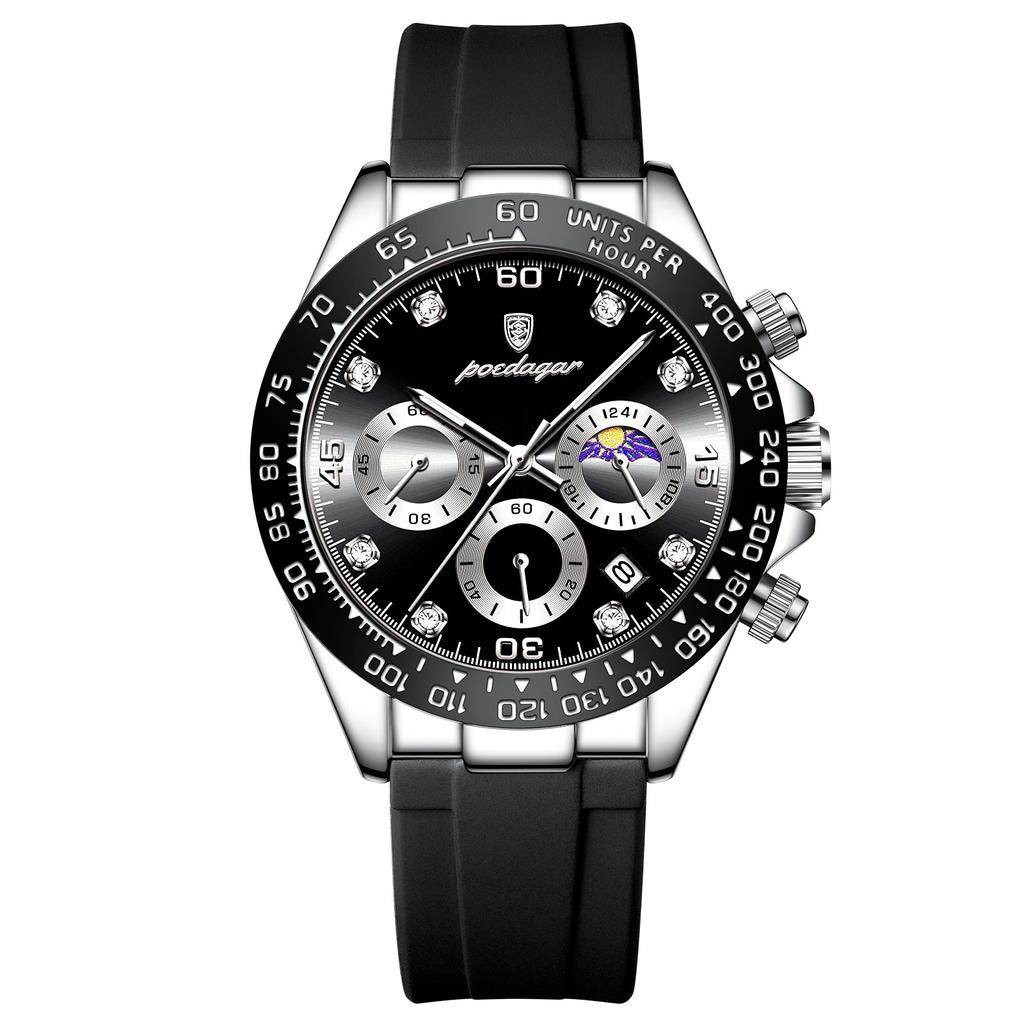 POEDAGAR Luxury Casual Top Brand Watch Business Sport Chronograph Date Luminous Waterproof Silicone Strap Watch Male reloj