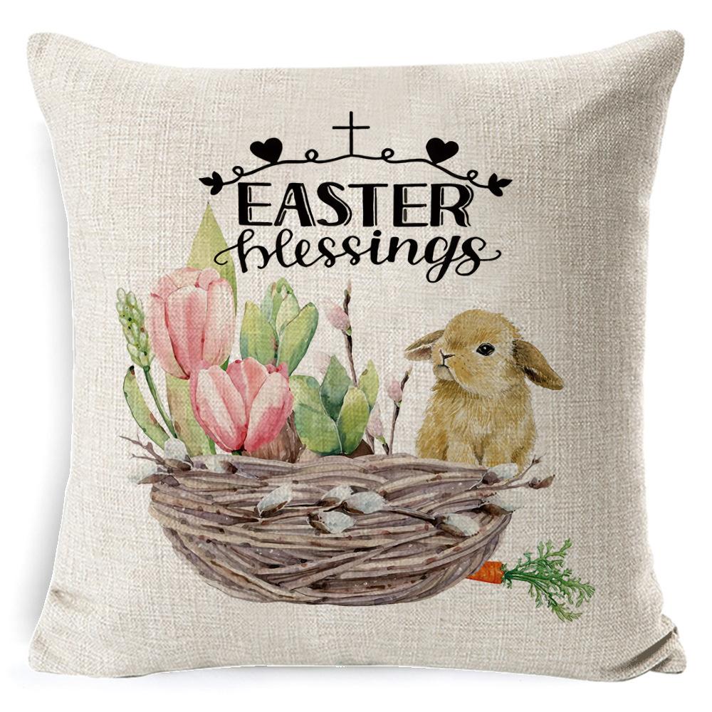 New Digital Printing Easter Theme Pillow Cover Cushion Cover Cute Bunny Truck Animal Pillow Cover