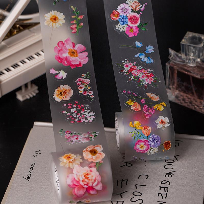 2 Rolls PET Tape Flower Wreath Pattern Tape Creative Handmade Account Landscape Collage Material DIY Greeting Card Decoration