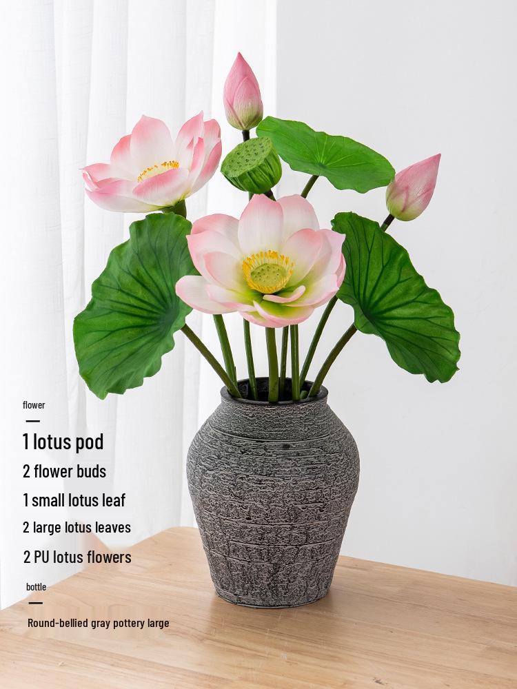 High-End PU Lotus Simulation: Chinese-Style Artificial Flower Decoration and Photo Prop for Living Room.