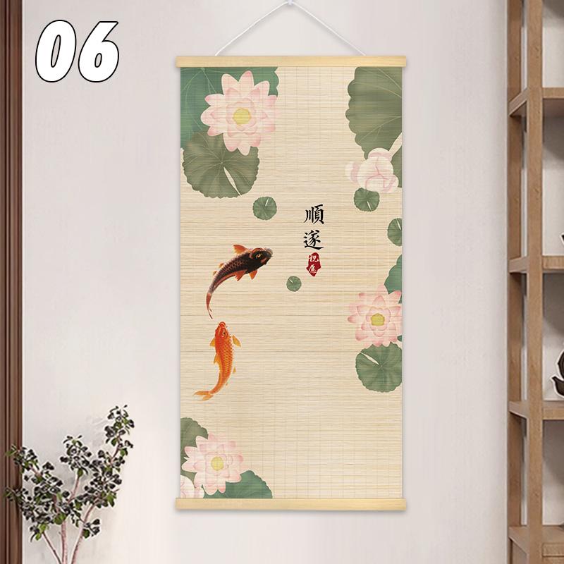 Chinese Style Bamboo Curtain Roller Lotus Flower Study Zen Tea Room Hanging Painting Background Decor Rolling Curtain Mural