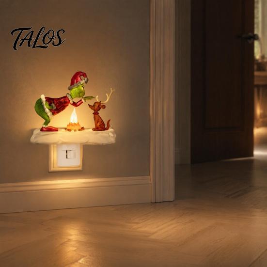 Warm Twinkling Christmas Decor Night Light, Santa Claus Grandma Bonfire Resin LED Lamp Holiday Nursery for Bedroom, Plug-in Festive Ambient