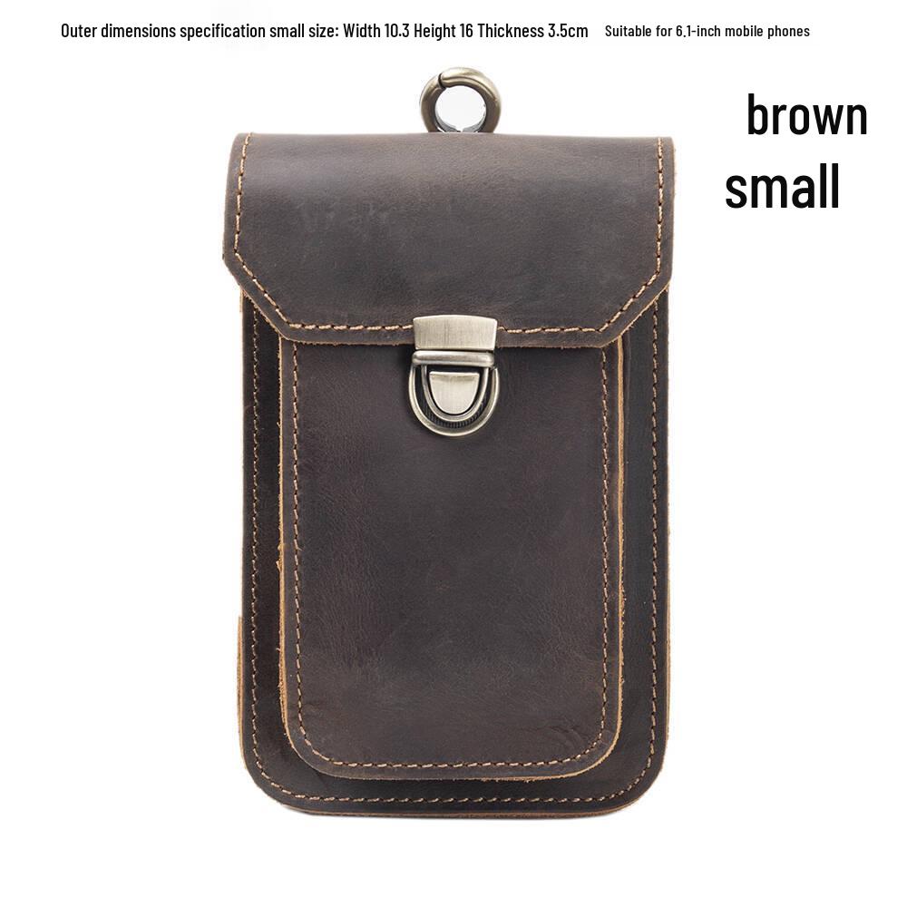 Men's Genuine Leather Waist Bag - Crazy Horse Cowhide Mobile Phone Holster for Outdoor & Construction Use