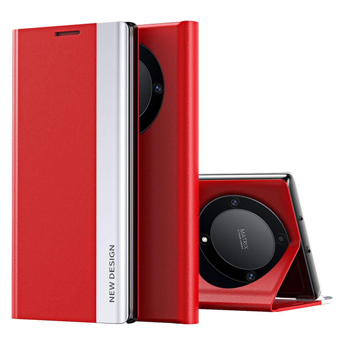 

Для Honor X9a 5G/Magic5 Lite 5G Гальваническое покрытие PU кожаный чехол-книжка с подставкой Чехол для телефона Red