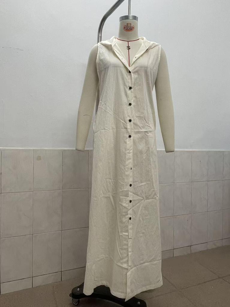 Robe Longue Sans Manches à Capuche pour Femme 2026 - Coupe Ample Décontractée, Design à Boutonnage Simple