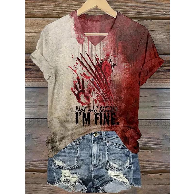 Summer New Fashionable Women's V-Neck Bloody Shirt Solves the Problem of T-Shirts and Interesting Halloween Blood Coats for Wome