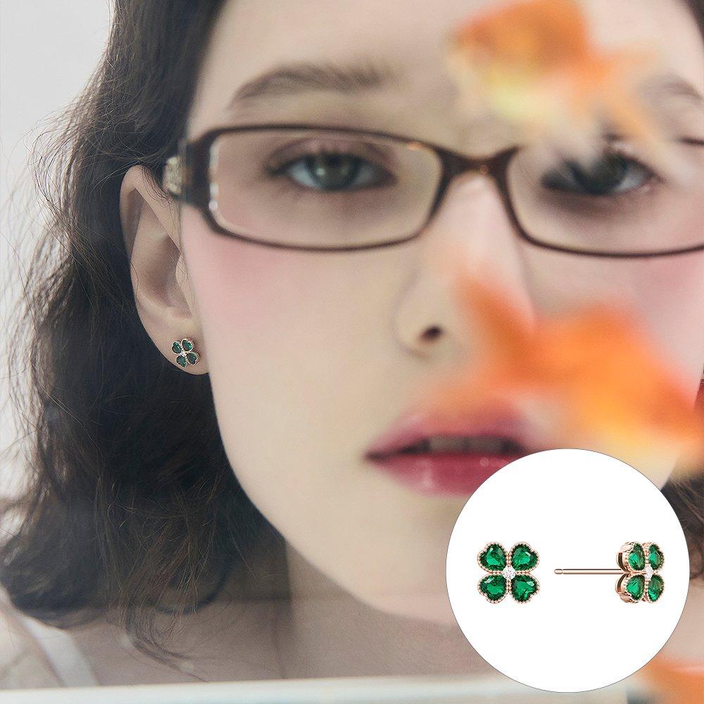 [Rosemont] Silver Green Clover Earrings Ra24C29A