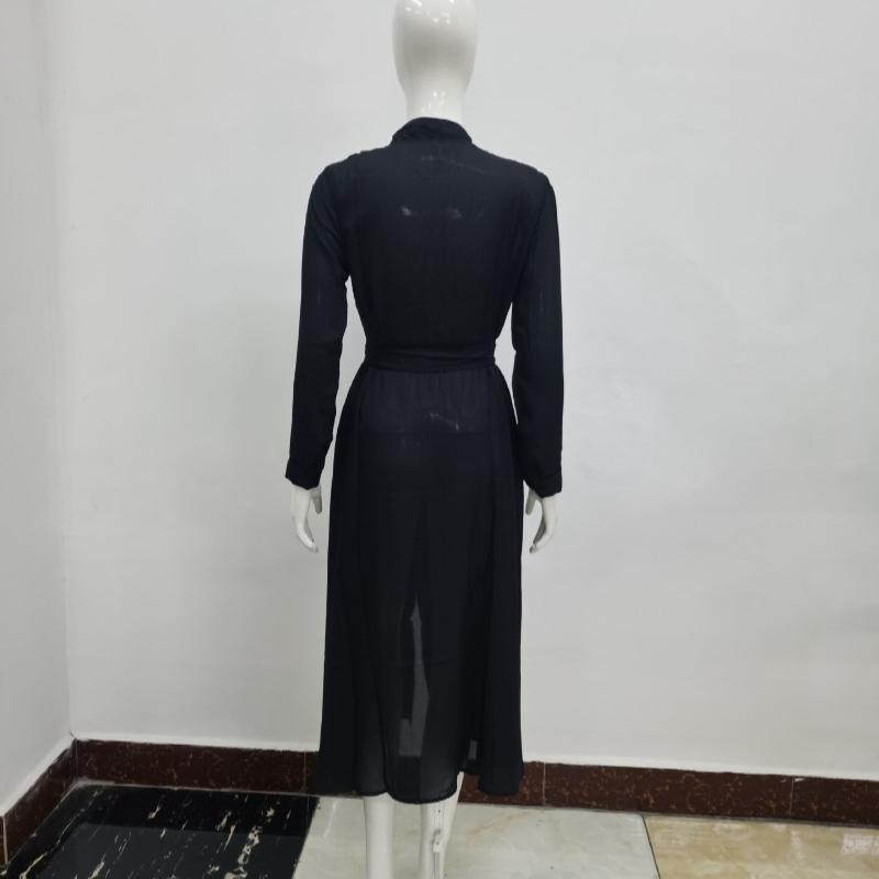 New Fashion Long Sleeve Plus Size Chiffon Dress Women Clothing Solid Button Up Lace-up Midi Loose Dress Woman Elegant Round Neck Casual Dresses 24772