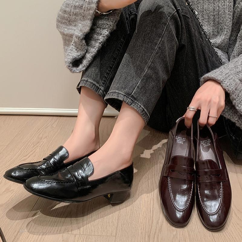 Fashion NEW Autumn/Spring Women Loafers Split Leather Shoes for Women Round Toe Low Heel Shoes Slip-on Women Pumps Comfort Daily Shoes