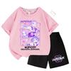 Sommer-T-Shirt-Set Kinder Oberteil Mädchen KPop Huntrx Devil Hunter Mädchengruppe Bedruckt Kurzarm Shorts Zweiteiliges Set
