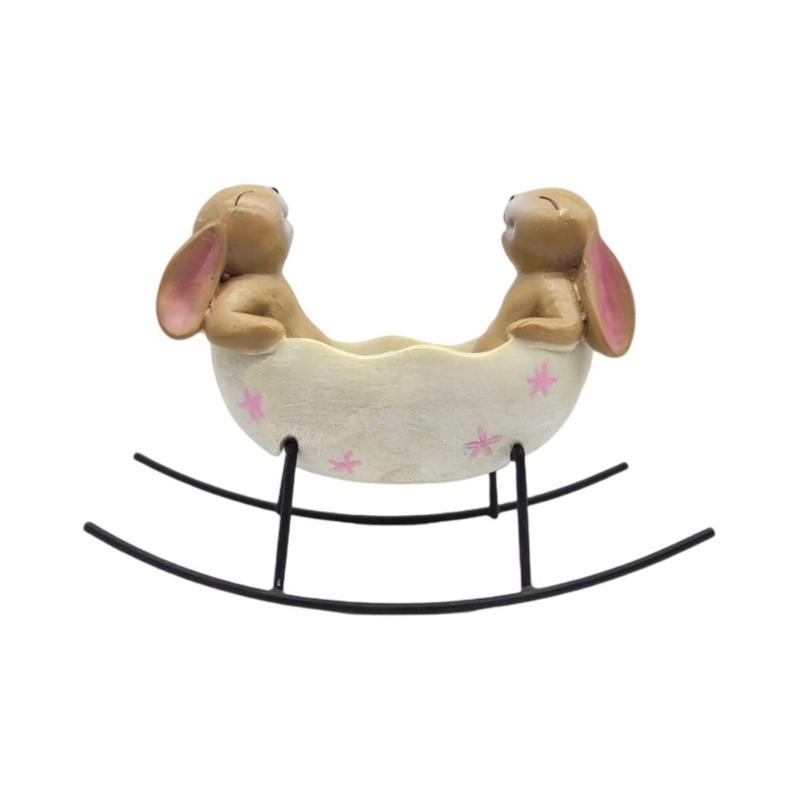 Easters Bunnies Rabbit Rocking in Eggs Cradle Statue Resins Craft Figurine Ornament for Indoor and Outdoor Decoration
