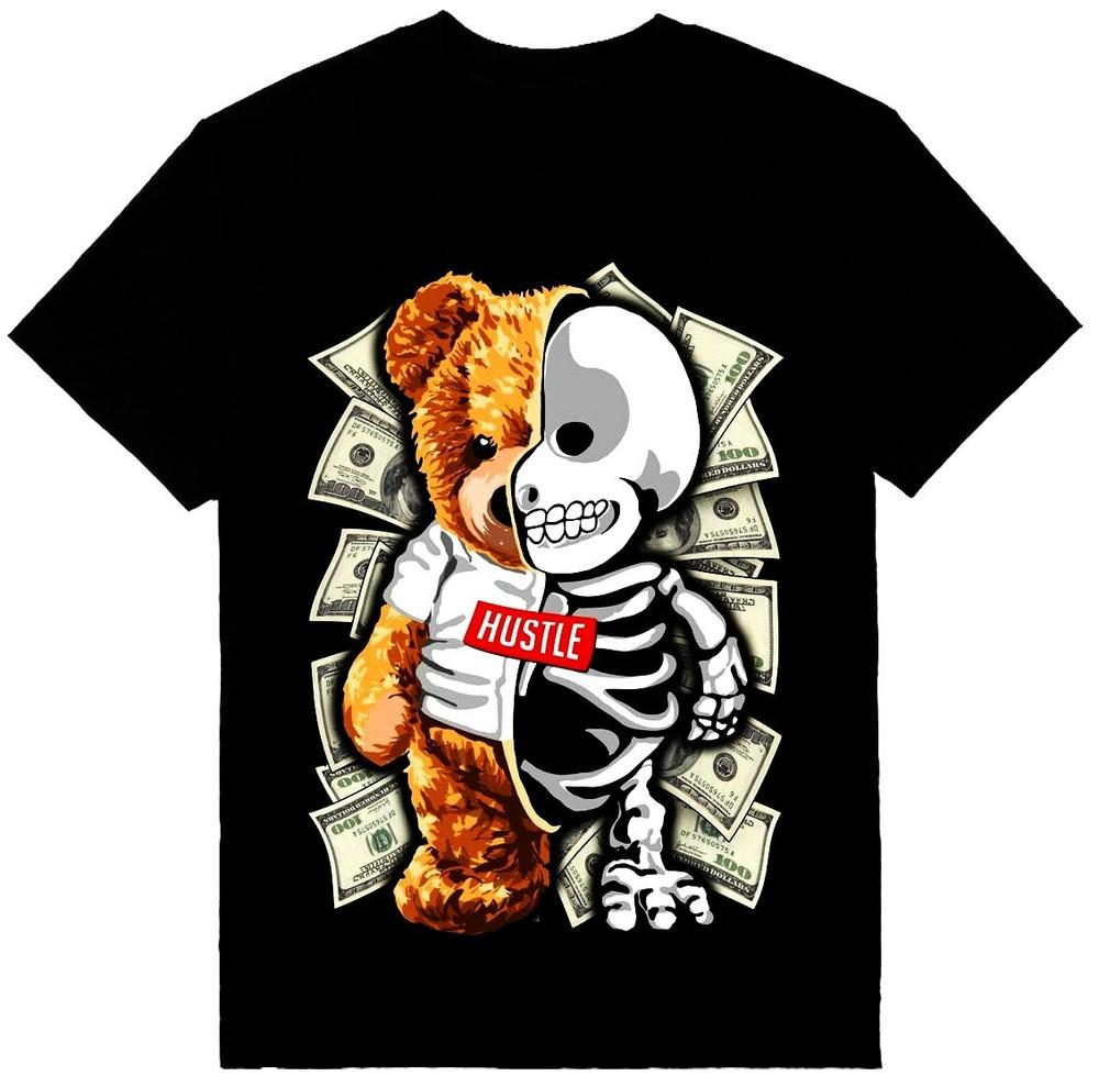 Hustle The Bear Mens Heavyweight T-Shirt Print On Shaka Wear Tee Unisex T-Shirt L