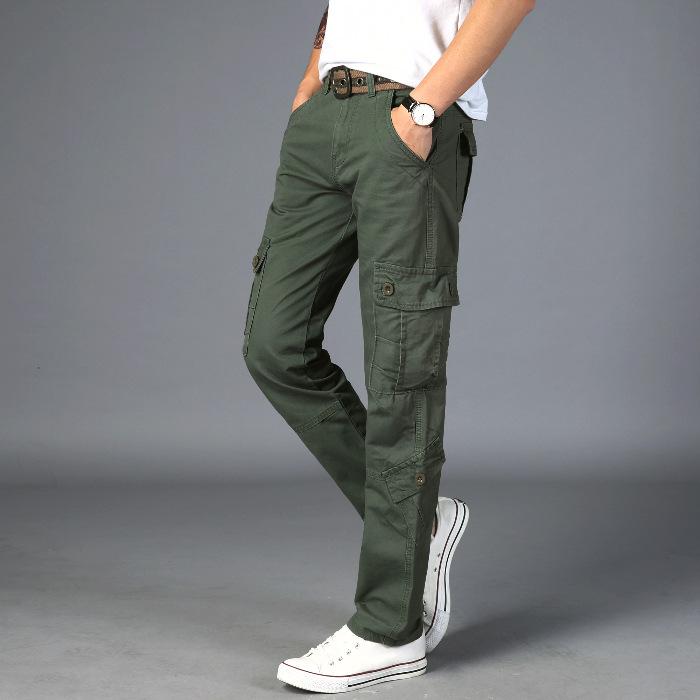 Work Pants Men'S Outdoor Casual Pants Straight Tube Slim Fit Pure Cotton Multi Bag Men'S Pants
