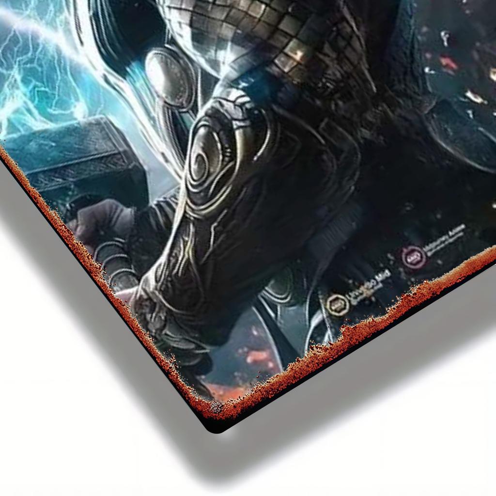 1pc MARVEL Thor Mjolnir Hammer Wall Art Decor - 20.32x30.48 Cm Iron Metal Superhero Plaque with Pre-Drilled Holes, Vibrant Storm