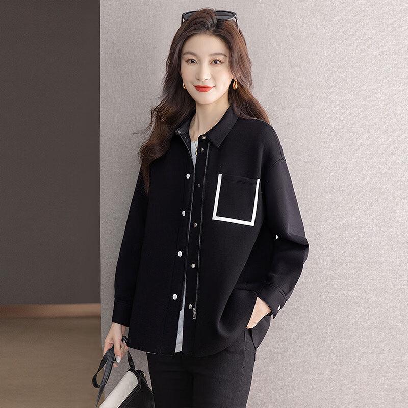 Lässige Damenjacke mit Revers und Farbblockdesign