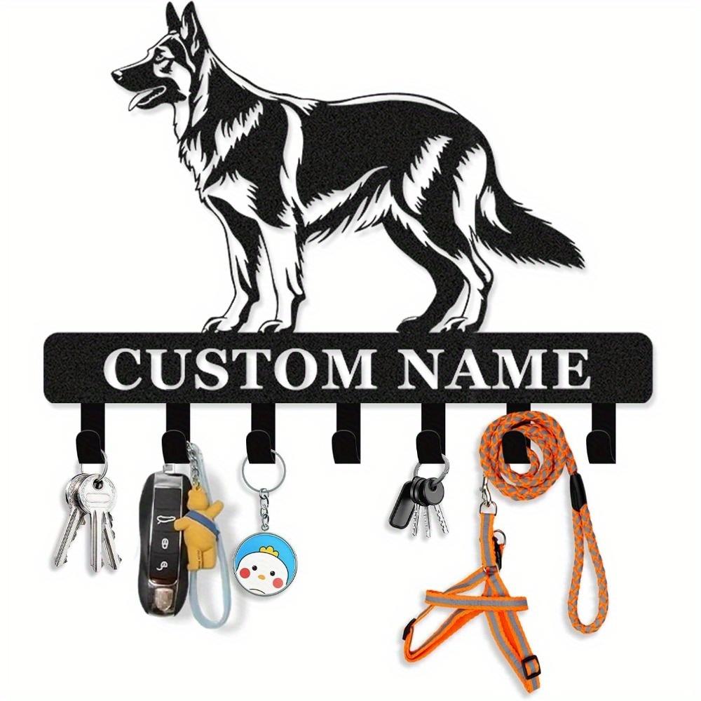 Metal Wall Art Dog Leash Holder Customizable Key Hook Rack Coat Hanger Gift for Dog Lovers Entryway Decor 10in