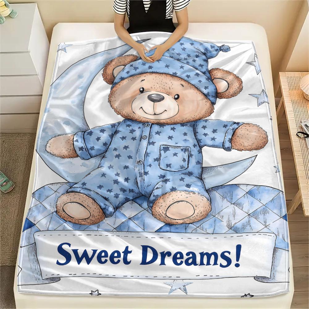Princess and Little Bear Print Flannel Blanket,High Quality Comfortable for All Seasons,Home Decor,Warmth and Comfort,Perfect for Christmas Gifts