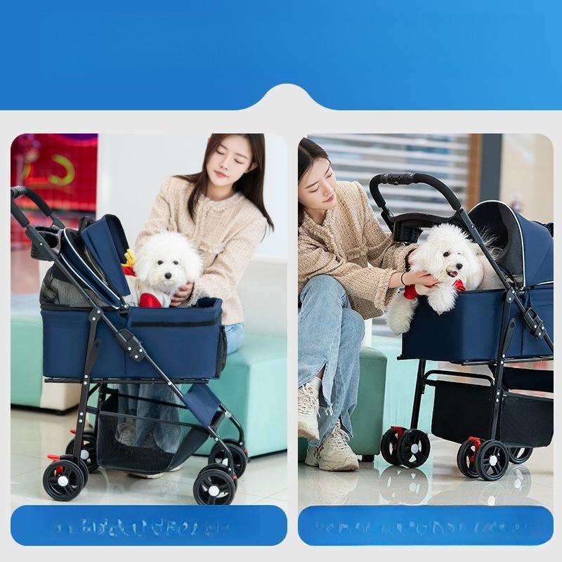 Metal Pet Stroller Lightweight Foldable Detachable Travel Cart for Small Medium Dogs Cats Outdoor Walking Stroller