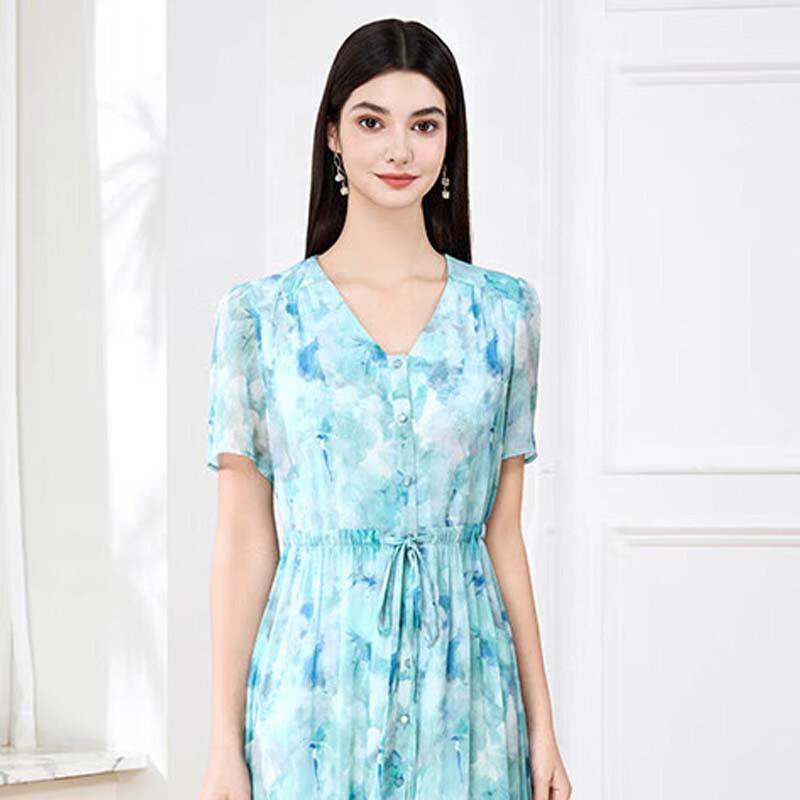 

JESSIE Elegant Printed V-Neck Tie-Waist Dress L