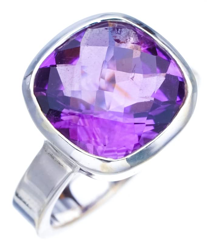 

STARGEMS ® Кольцо из серебра 925 пробы с натуральным аметистом ручной работы 5,5 F2912