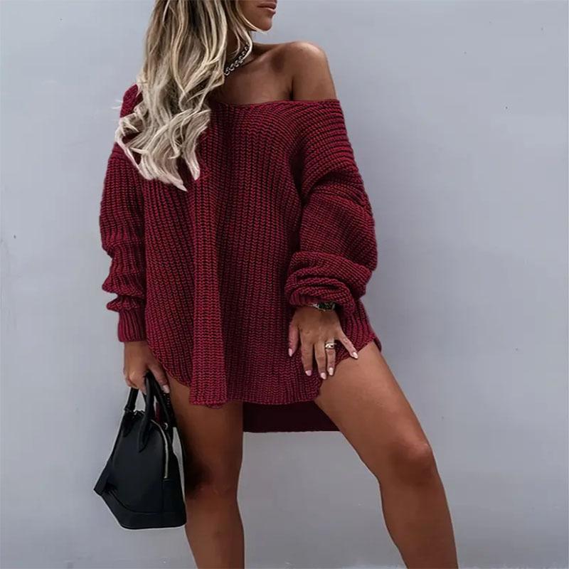Women's Autumn and Winter Plus Size Slouchy V-Neck Knit Sweater