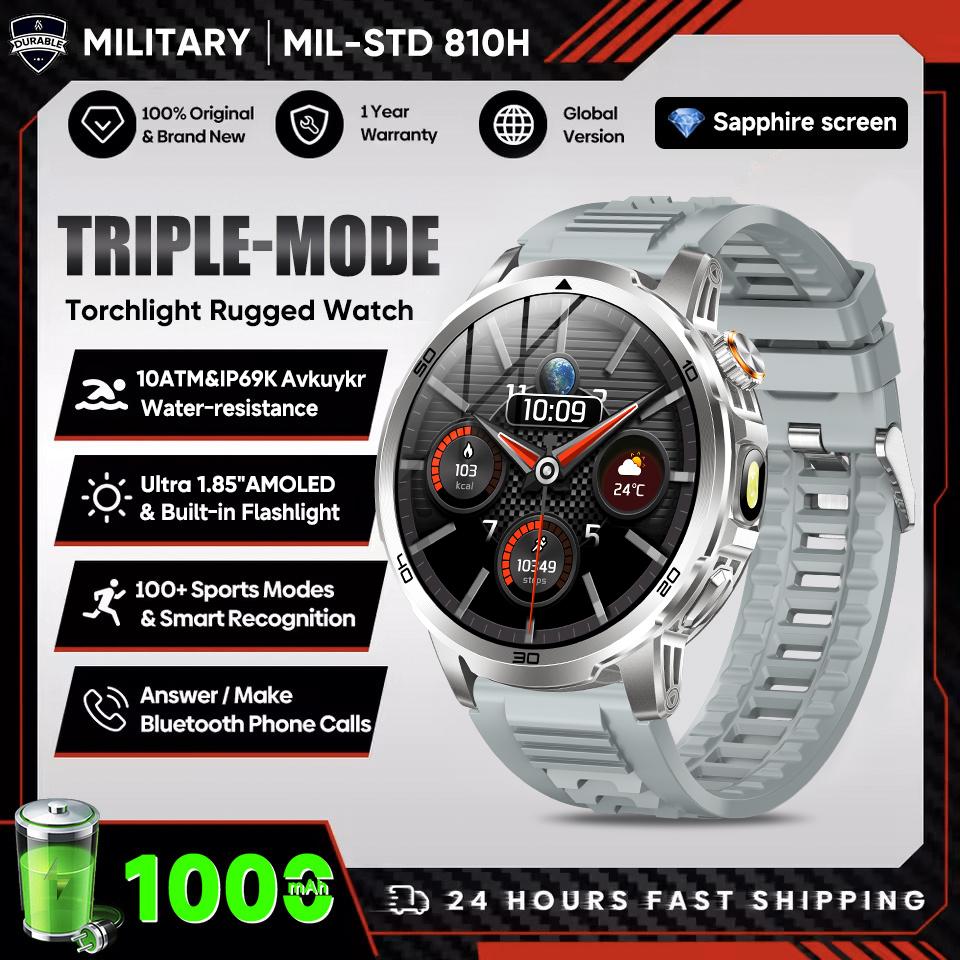 

New Military TANK Ultra 1000mAh Battery Smart Watch For Men 1.85 AMOLED 10ATM Waterproof Wireless Call Sports trackr Smartwatch 1000mAh battery сірий