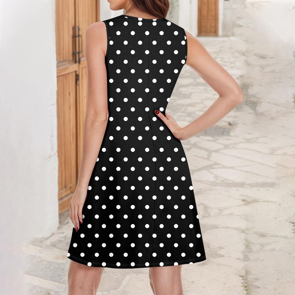 Damen Sommer Mode Tank Kleid A-Linie Ärmellos Lässig Floral/Einfarbig Taschenkleid