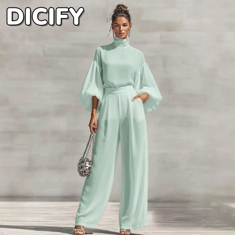 DICIFY Women's Fashion Casual Long Sleeve Stand-up Collar Pants Suits