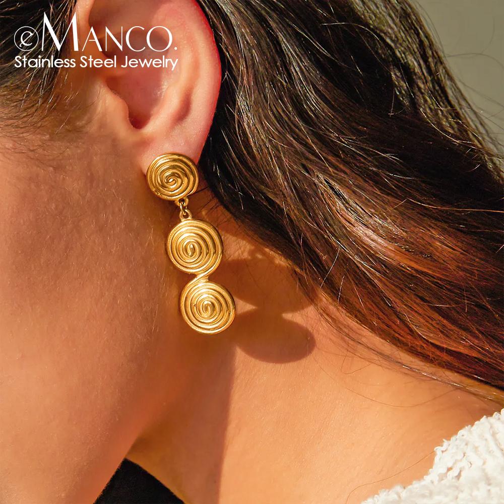 Emanco Earrings Fashion Trendy Modern Spiral Hoop Earrings Vintage Unique Temperament Multi-layer Spiral Pendant Earrings