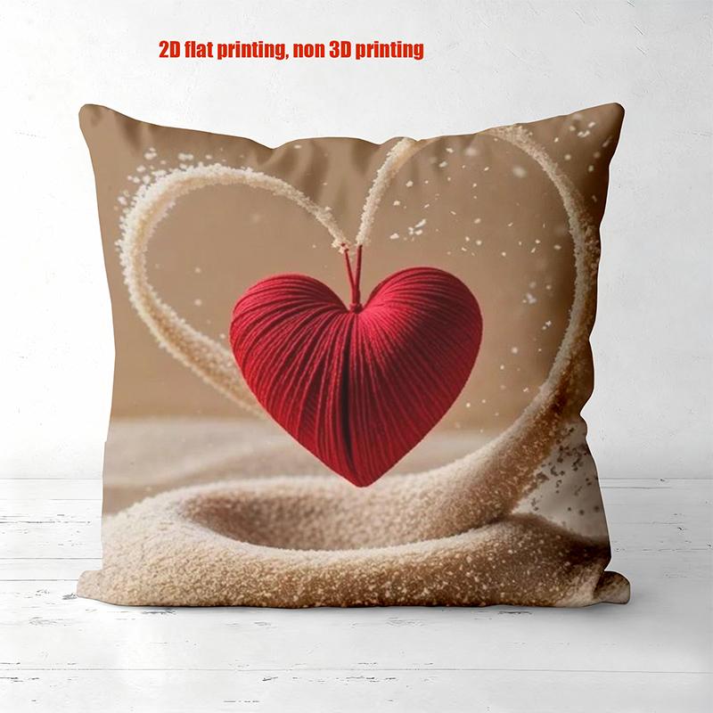 Heart Pattern Cushions 2D Printed Love Decorative Pillow Polyester Pillowcase, Sofa Decorative Cushion Cov Headboard Pillow