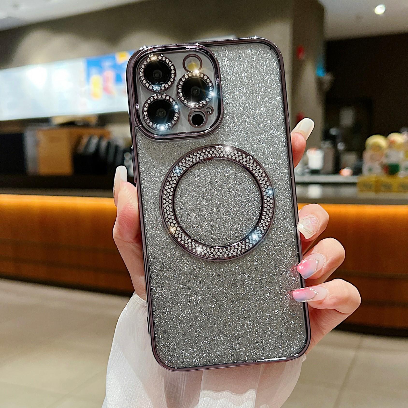 

For iPhone 15 Pro Max Case Gradient Glitter TPU+PC Phone Cover Compatible with MagSafe Charging Black