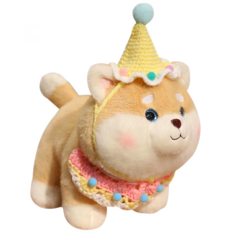 Shiba Inu Puppy Plush with Birthday Cake Hat - Cute Comfort Toy for Kids