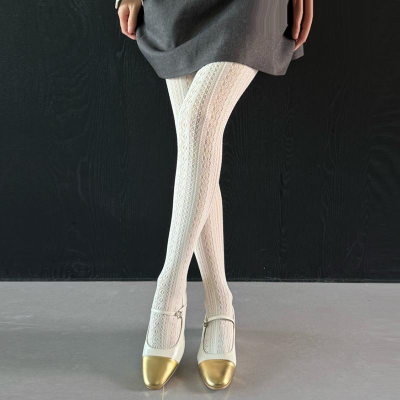 Lolita Vintage Strumpfhose Damenmode Aushöhlen Netzstrumpfhose Gestricktes Muster Warme Strümpfe Strumpfhose Vertikale Streifen Strumpfhose Für Weiblich