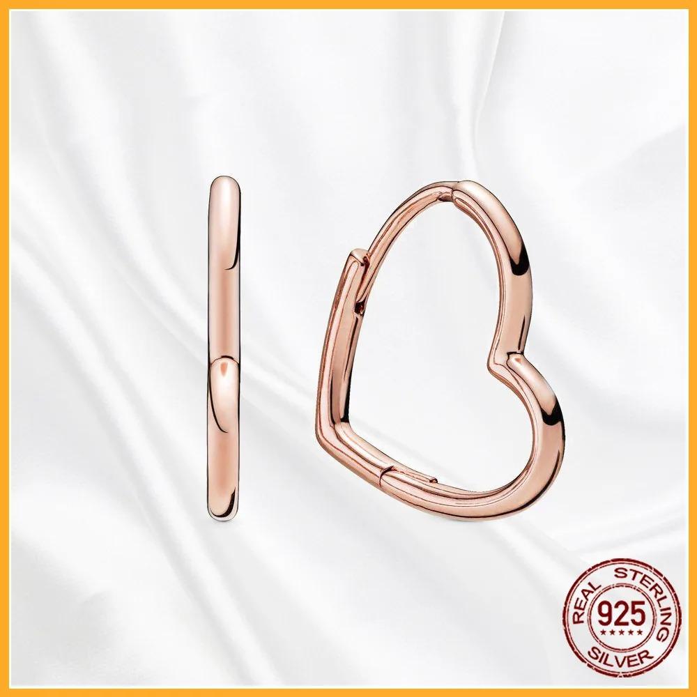 925 Silver Heart Hoop Earrings Sparkling Original Jewelry Gift for Women