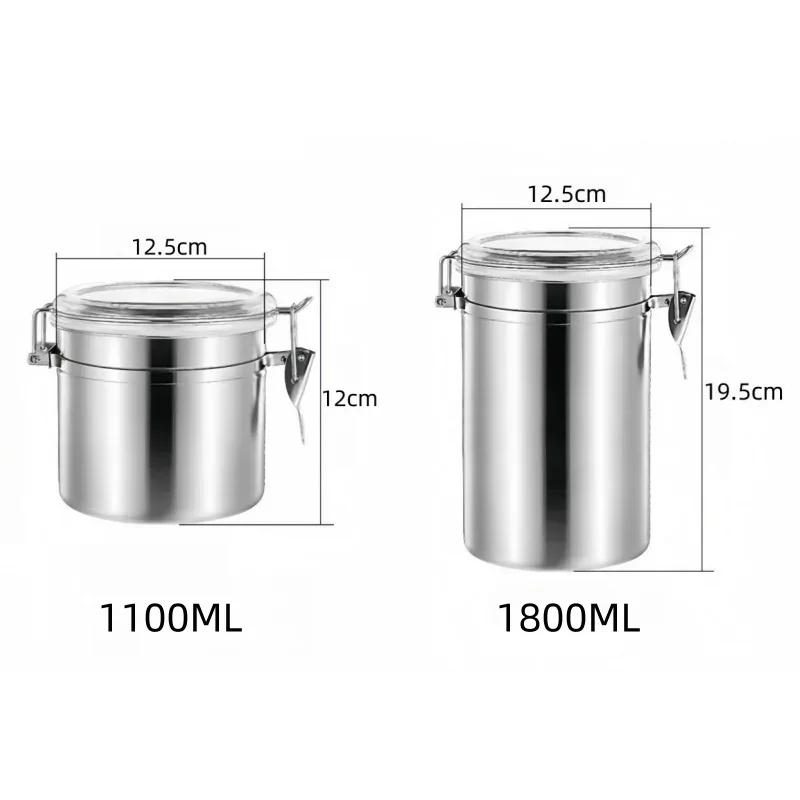 1100/1800mL Stainless Steel Lock Catch Storage Jars Moisture-proof Coffee Bean Scented Tea Bean Kitchen Food Storage Container