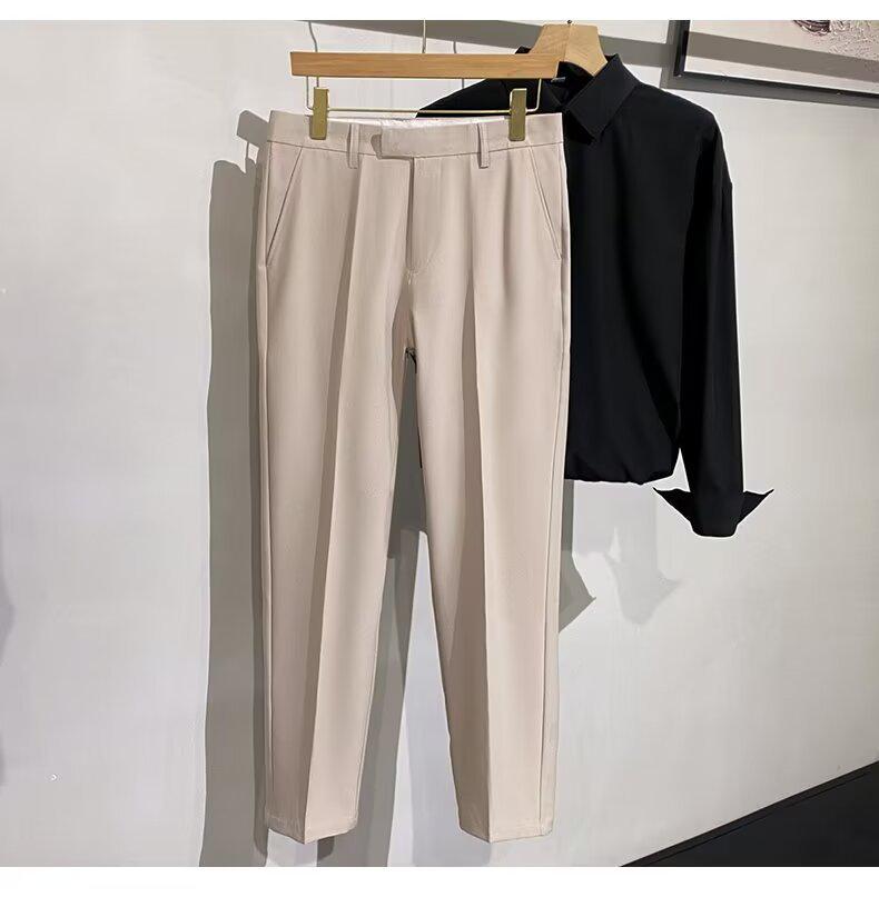 Men's Coffee-Colored Slim-Fit Suit Trousers – British Style, Formal Business Wear for Spring and Autumn