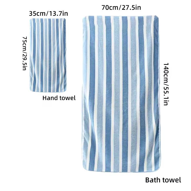 2 Pcs Striped Bath Towel Set | Soft Bath & Hand Towels | Quick-Drying & Absorbent | Stylish Multi-Color Design for Home/Spa