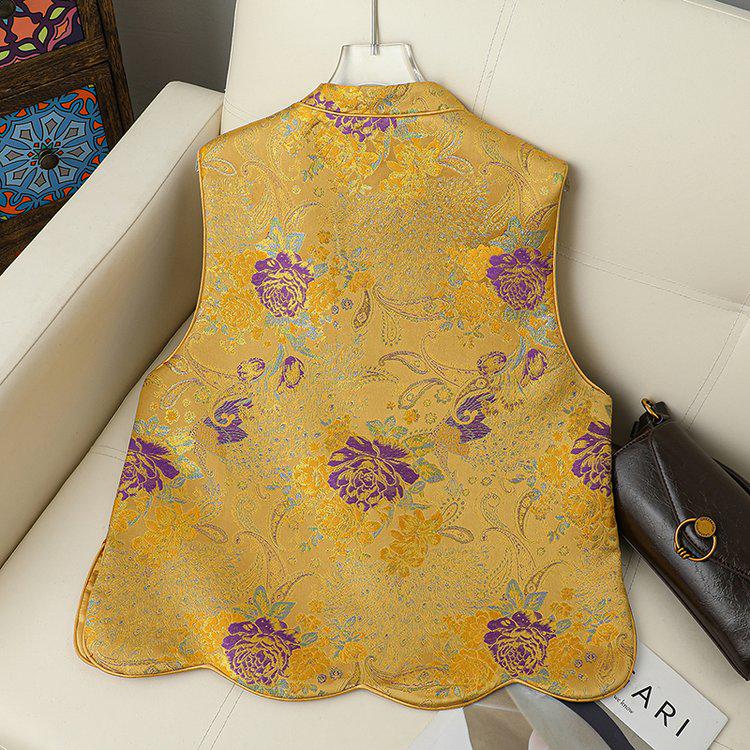 Zijden Jacquard Damesvest met Kikkerknopen - Nieuwe Chinese Stijl voor Lente & Herfst